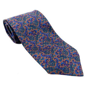 Vintage Ted Lapidus Brown Blue Green Floral 100% Silk Mens Designer Neck Tie